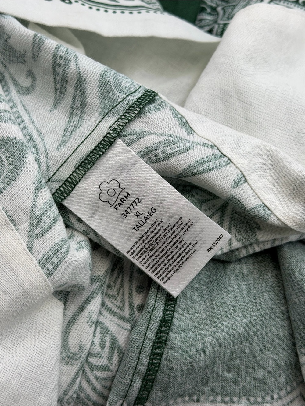 🆕 FARM Rio 🧿 NWT Miranda Buckles Maxi Dress, Dark Green & White Linen - Sz XL - Picture 15 of 15